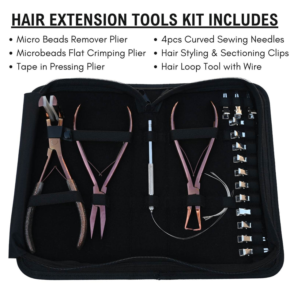 Hair Extension Tool Kit with Flat Crimping Plier, Tape in Press Tool & Loop Wire Set - Cross Edge Corporation