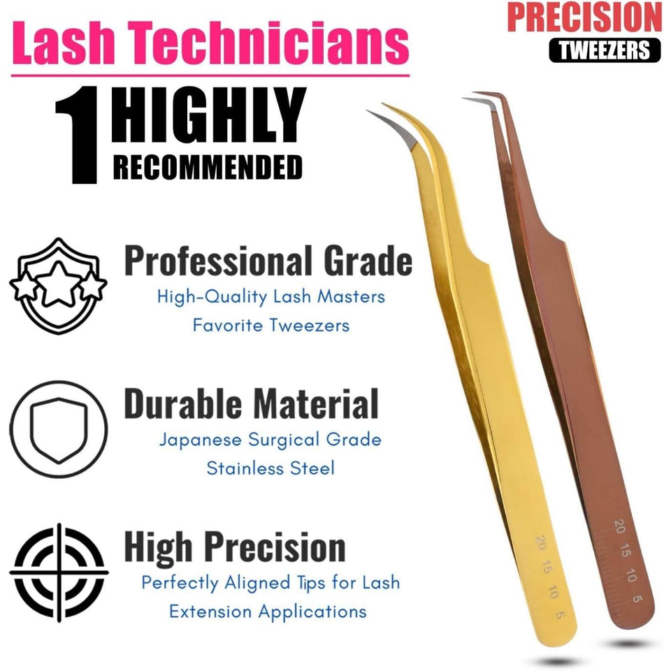 Eyelash Extensions Tweezers SET OF 2 Mini Isolation & Micro grip Tip Curved Volume Tweezers - Cross Edge Corporation