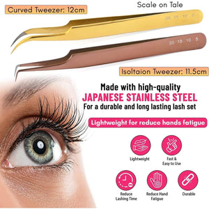 Eyelash Extensions Tweezers SET OF 2 Mini Isolation & Micro grip Tip Curved Volume Tweezers - Cross Edge Corporation