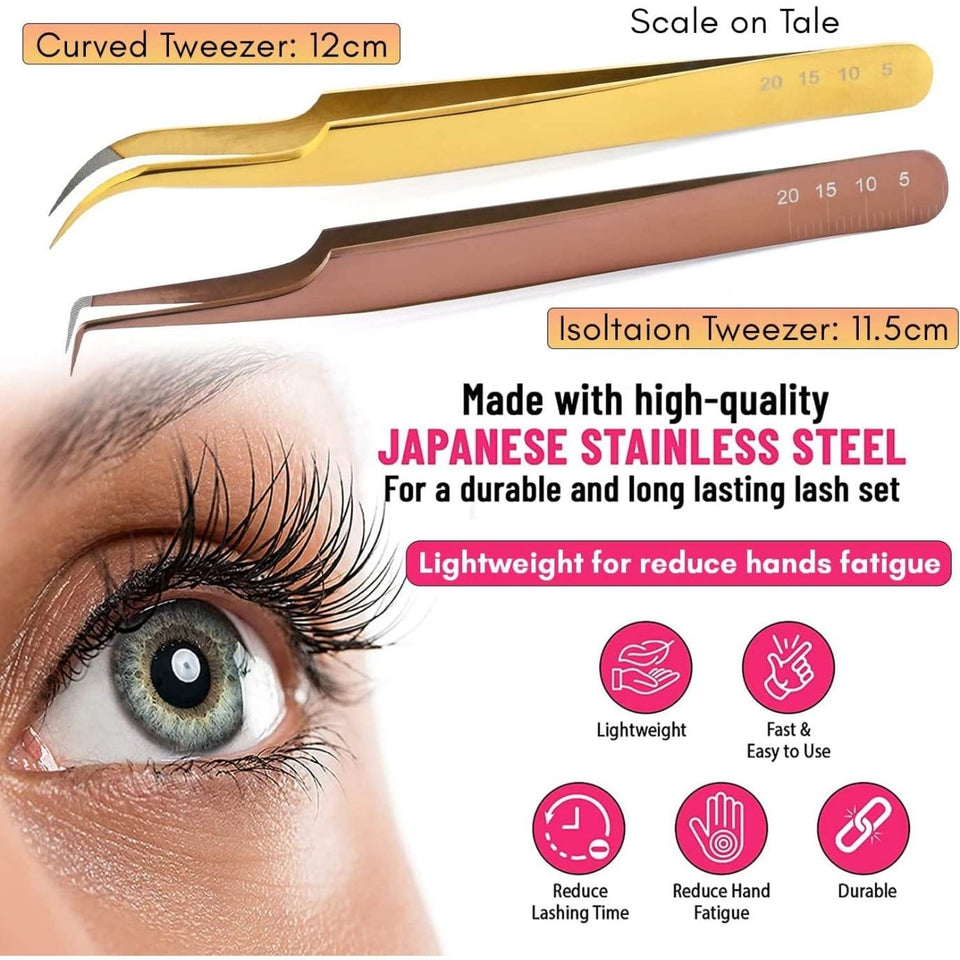 Eyelash Extensions Tweezers SET OF 2 Mini Isolation & Micro grip Tip Curved Volume Tweezers - Cross Edge Corporation