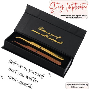 Eyelash Extensions Tweezers SET OF 2 Mini Isolation & Microgrip Tip Curved Volume Tweezers 