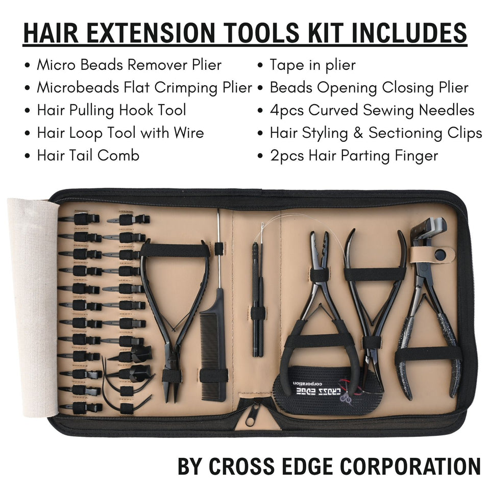 Hair Extension Tool Kit with Flat Crimping Plier, Tape In Press Tool Tail Comb - Cross Edge Corporation