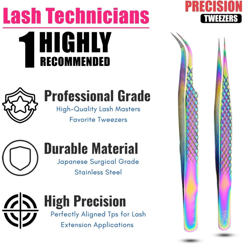Rainbow Eyelash Extensions Tweezers SET OF 2 Micro grips - Cross Edge Corporation