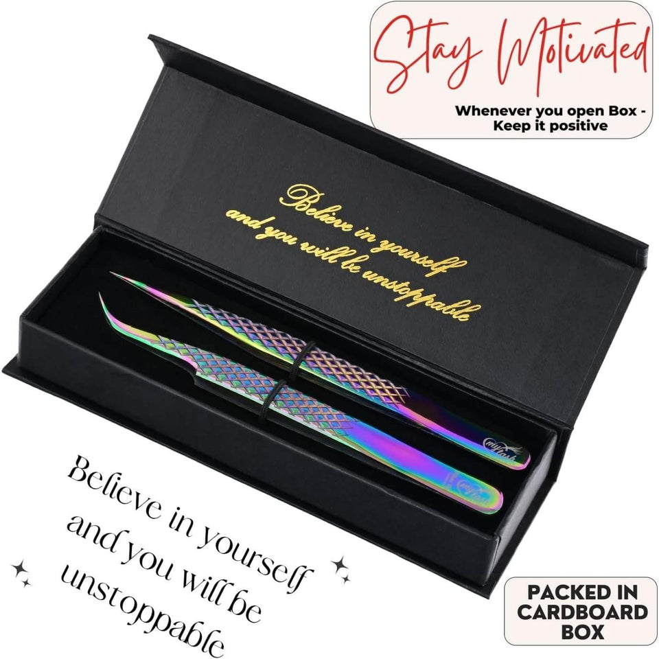 Rainbow Eyelash Extensions Tweezers SET OF 2 Micro grips - Cross Edge Corporation