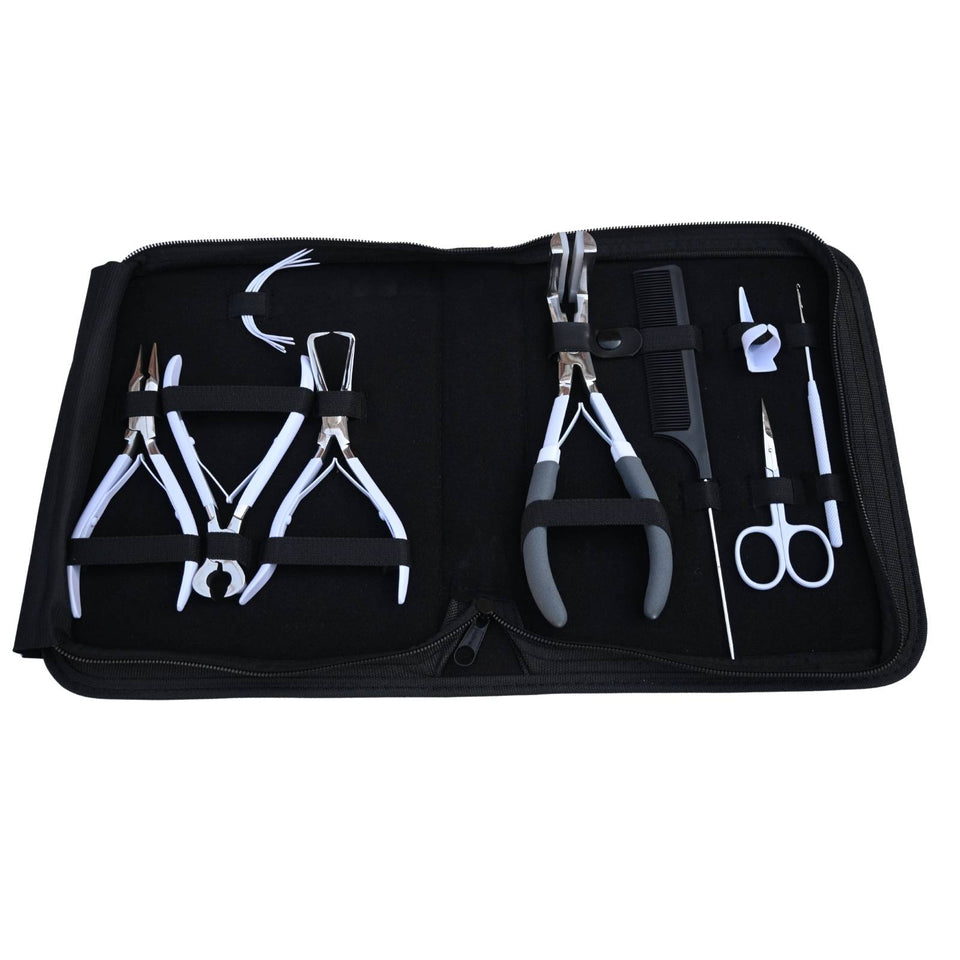 White Hair Extension Tools Kit for Tape In, Micro Beads & Keratin Bond Cutter - Cross Edge Corporation