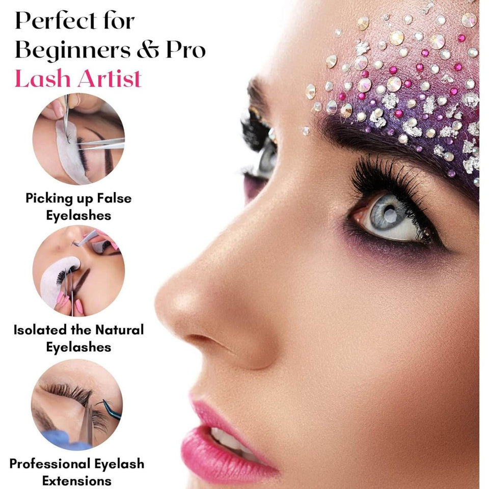 Rose Gold Fiber Tip Lash Tweezers Micro Grip Tip Curved Volume set - Cross Edge Corporation