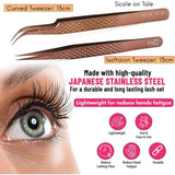 Rose Gold Fiber Tip Lash Tweezers Micro Grip Tip Curved Volume set - Cross Edge Corporation
