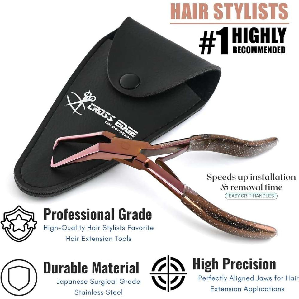 Rose Gold Hair Extension Micro Beads & Tape in Remover Plier with Soft Rubber Grip - Cross Edge Corporation