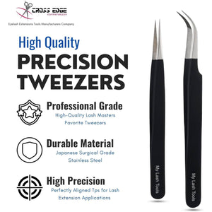 Black Fiber Tip Lash Tweezers straight and curve tips set - Cross Edge Corporation