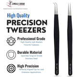 Black Fiber Tip Eyelash straight and curve tips Tweezers set - Cross Edge Corporation