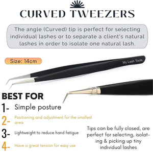 Black Fiber Tip Eyelash straight and curve tips Tweezers set - Cross Edge Corporation