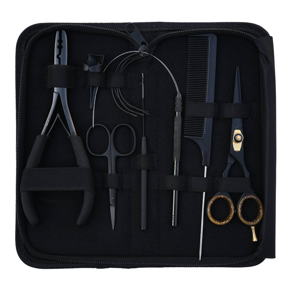 Black Hair Extension Tools Kit for Micro Bead Crimper, Loop, Hook and Scissors - Cross Edge Corporation
