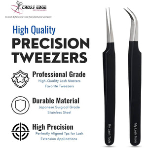 Black Fiber Tip Eyelash straight and 45-degree curve tips Tweezers set - Cross Edge Corporation