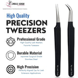 Black Fiber Tip Eyelash straight and 45-degree curve tips Tweezers set - Cross Edge Corporation