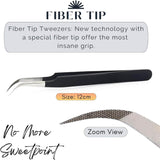 Black Fiber Tip Eyelash straight and 45-degree curve tips Tweezers set - Cross Edge Corporation