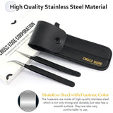 Black Fiber Tip Eyelash straight and 45-degree curve tips Tweezers set - Cross Edge Corporation