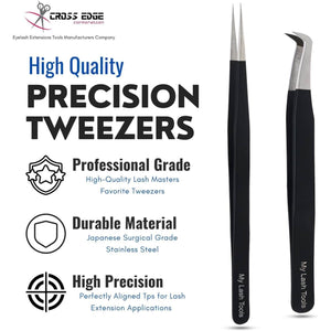 Black Eyelash Fiber Tip Tweezers SET OF 2 Straight and Curved Degree - Cross Edge Corporation