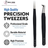 Black Eyelash Fiber Tip Tweezers SET OF 2 Straight and Curved Degree - Cross Edge Corporation