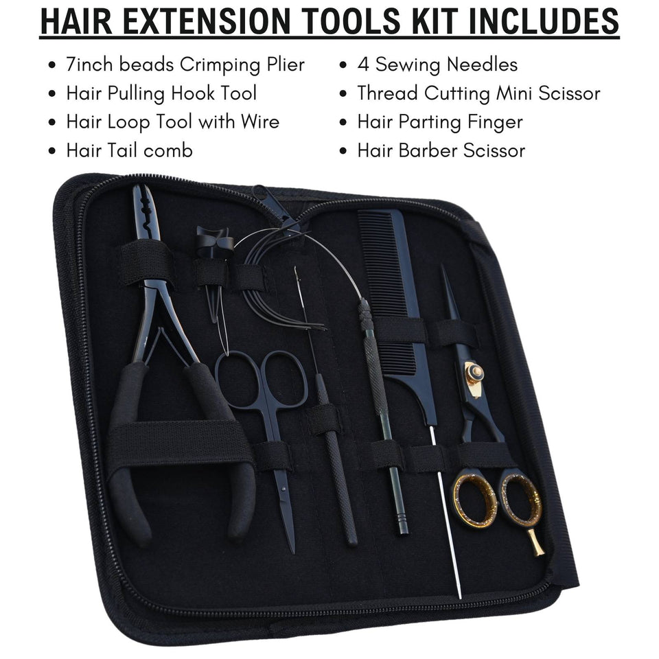 Black Hair Extension Tools Kit for Micro Bead Crimper, Loop, Hook and Scissors - Cross Edge Corporation