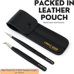 Black Eyelash Fiber Tip Tweezers SET OF 2 Straight and Curved Degree - Cross Edge Corporation