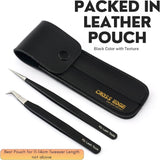 Black Eyelash Fiber Tip Tweezers SET OF 2 Straight and Curved Degree - Cross Edge Corporation