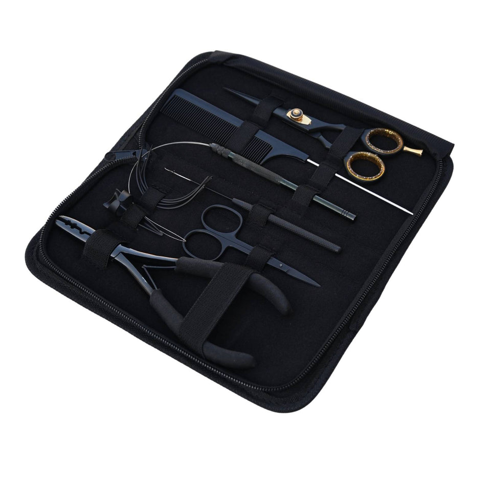 Black Hair Extension Tools Kit for Micro Bead Crimper, Loop, Hook and Scissors - Cross Edge Corporation