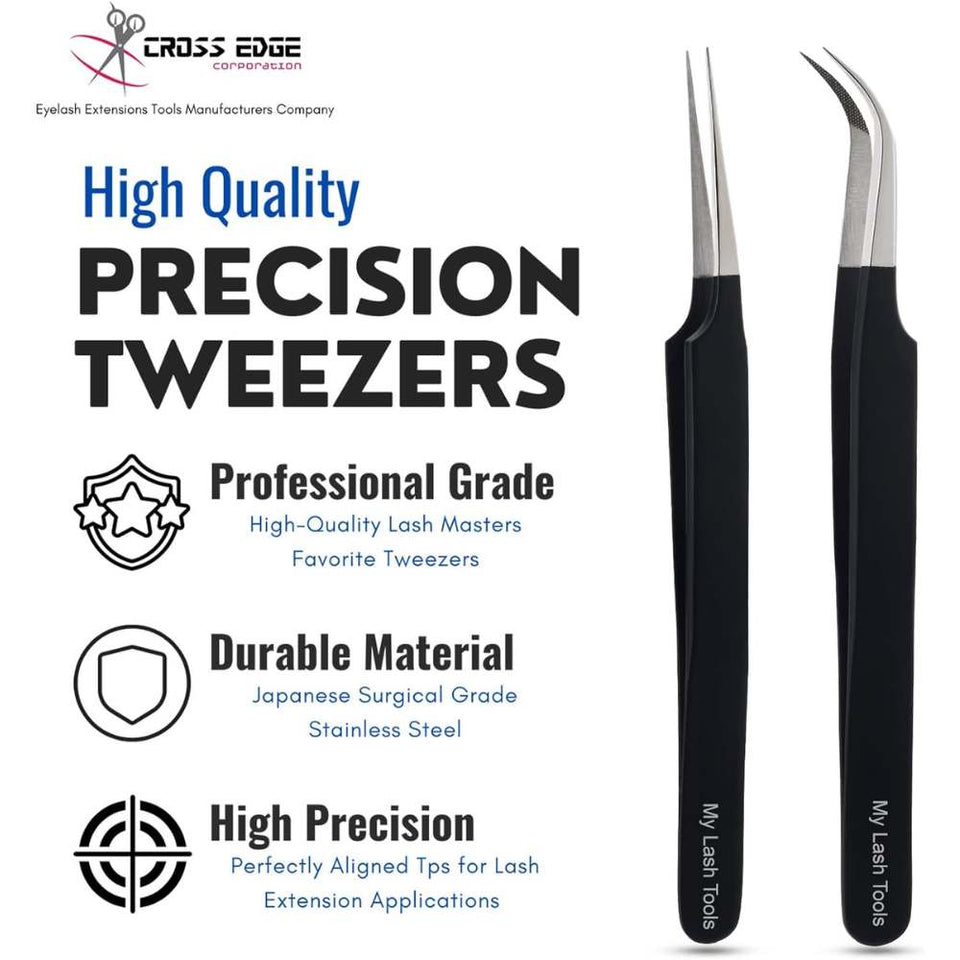 Black Fiber Tip Straight Pointed, and Curves Lash Tweezers for Volume Isolation set - Cross Edge Corporation