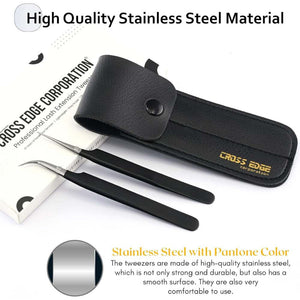 Black Fiber Tip Straight Pointed, and Curves Lash Tweezers for Volume Isolation set - Cross Edge Corporation