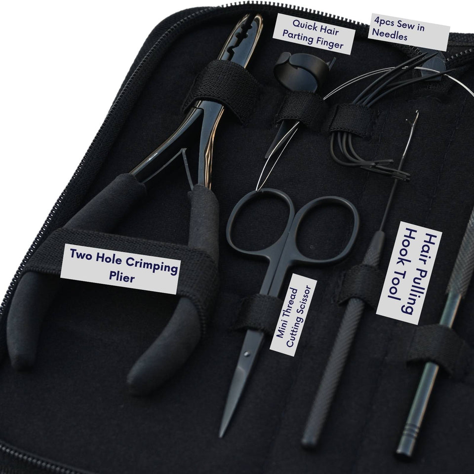Black Hair Extension Tools Kit for Micro Bead Crimper, Loop, Hook and Scissors - Cross Edge Corporation
