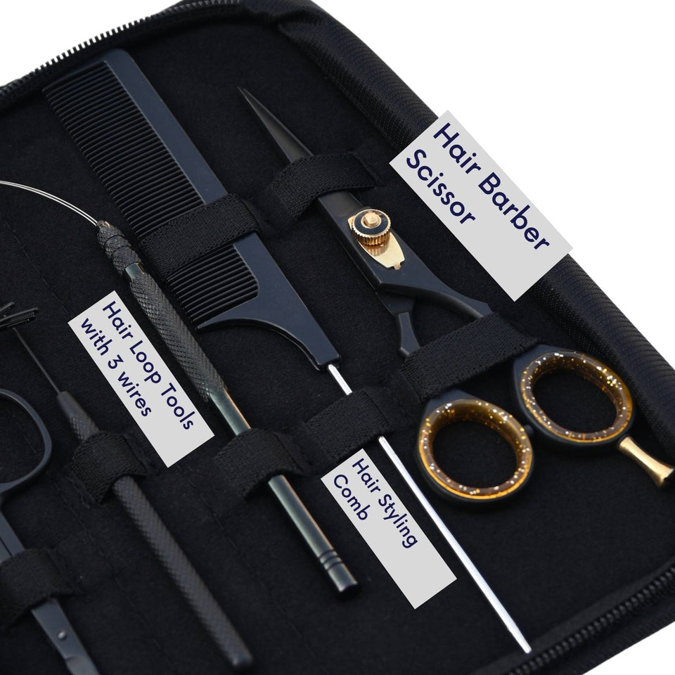Black Hair Extension Tools Kit for Micro Bead Crimper, Loop, Hook and Scissors - Cross Edge Corporation