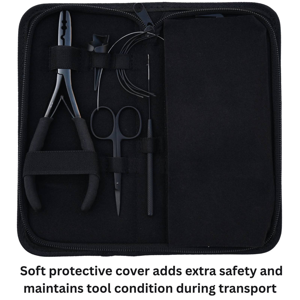 Black Hair Extension Tools Kit for Micro Bead Crimper, Loop, Hook and Scissors - Cross Edge Corporation
