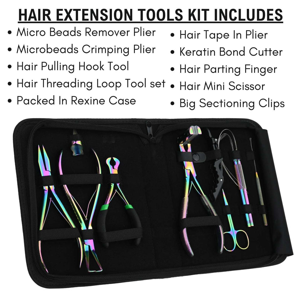 Hair Extension Tool Kit with Tape In Plier, Bond Cutter Threading Loop & Mini Scissor - Cross Edge Corporation