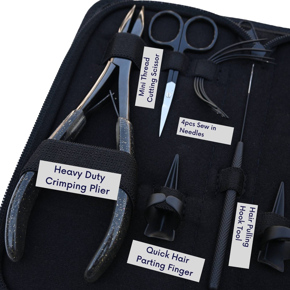 Hair Extension Crimping Plier Tool Kit for Beads Hook, Scissors & Comb set - Cross Edge Corporation
