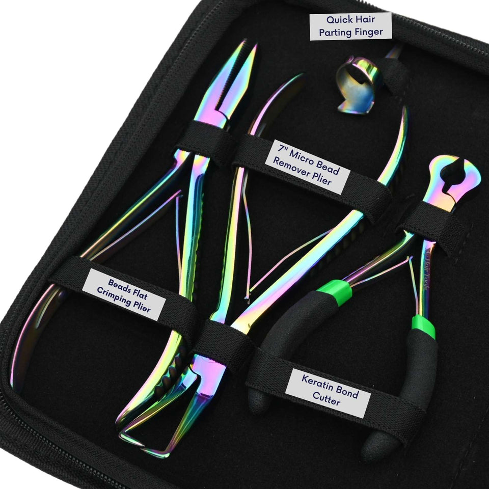 Hair Extension Tool Kit with Tape In Plier, Bond Cutter Threading Loop & Mini Scissor - Cross Edge Corporation