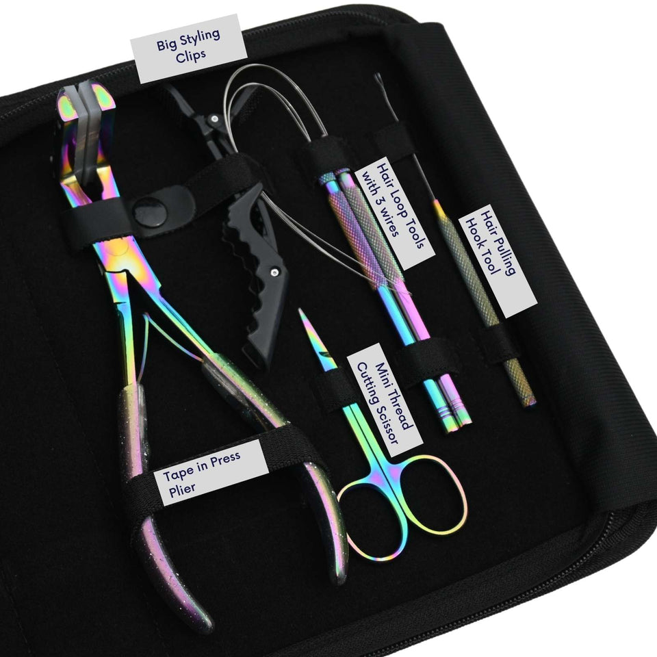 Hair Extension Tool Kit with Tape In Plier, Bond Cutter Threading Loop & Mini Scissor - Cross Edge Corporation