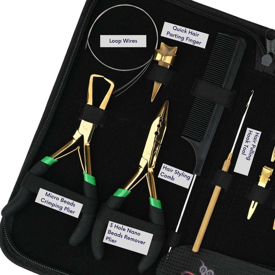 Hair Extension Tool Kit with Crimping Plier, Hook Tool & Wire Gripper Set - Cross Edge Corporation