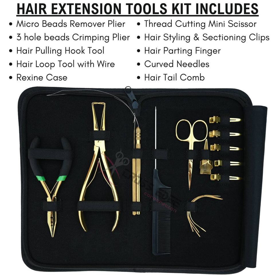 Hair Extension Tools Kit for Micro Bead Removal 3 Hole Crimper Pliers, Hook & Clips - Cross Edge Corporation