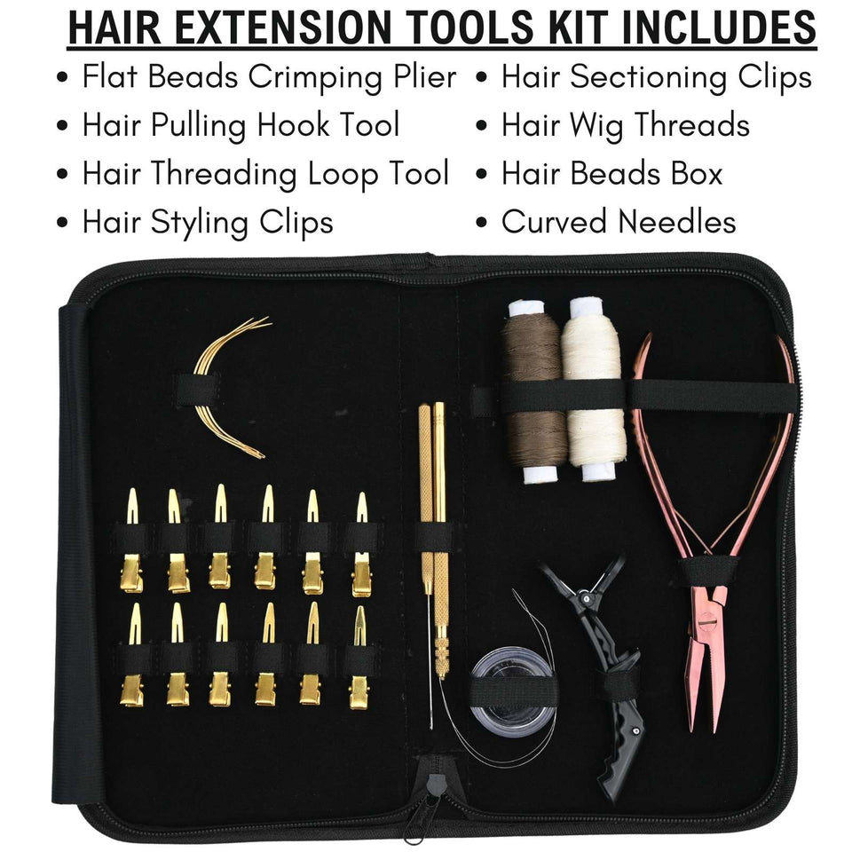 Hair Extension Tool Kit with Flat Crimping Plier, Loop Tool & Wig Thread Set - Cross Edge Corporation