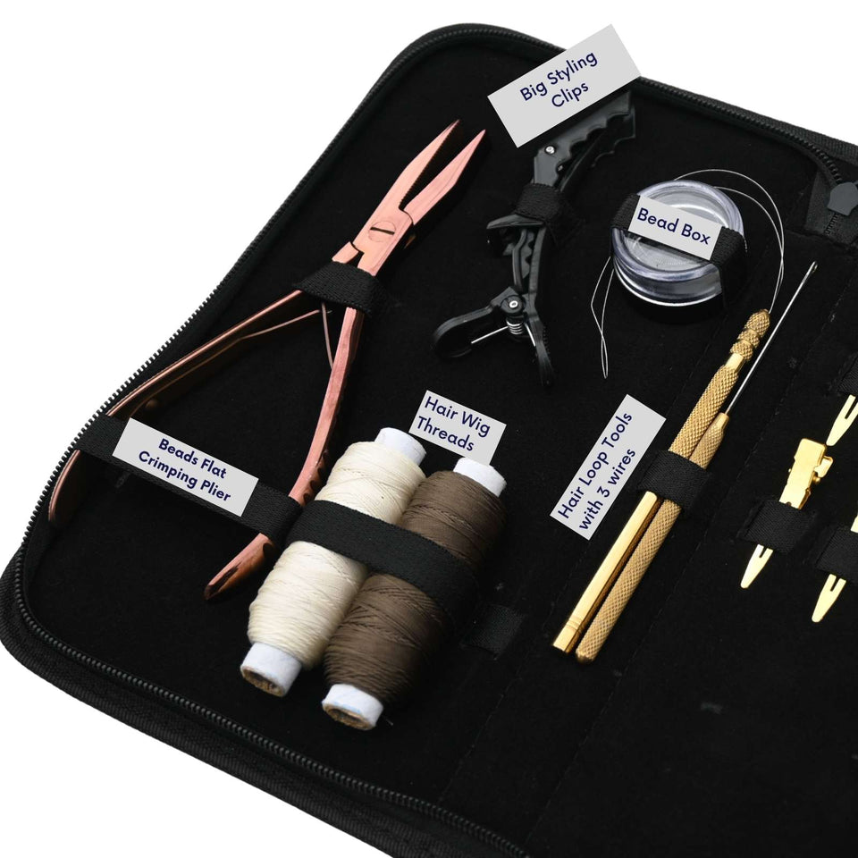 Hair Extension Tool Kit with Flat Crimping Plier, Loop Tool & Wig Thread Set - Cross Edge Corporation