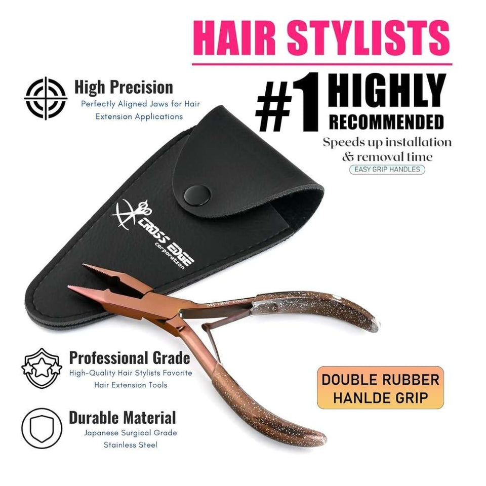 Brown Microlink's hair extension pliers Rubber grip - Cross Edge Corporation