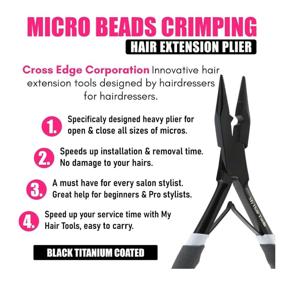 Black Microlink's hair extension crimping plier Rubber grip - Cross Edge Corporation
