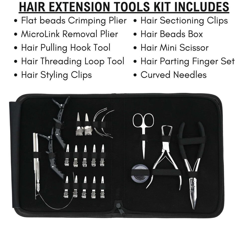 Hair Extension Tool Kit with Flat Crimping Plier, Microlink Remover & Loop Tool Set - Cross Edge Corporation
