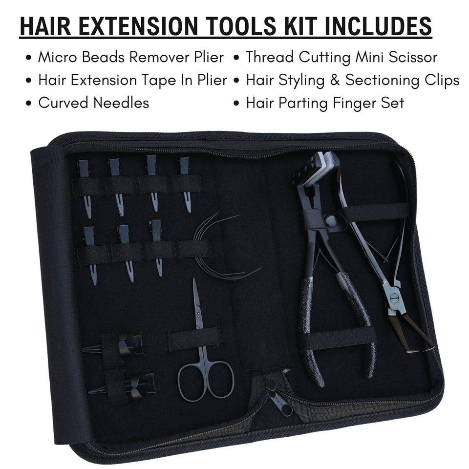Hair Extension Tools Kit for Micro Bead Removal Tape In Plier & Curved Needles - Cross Edge Corporation