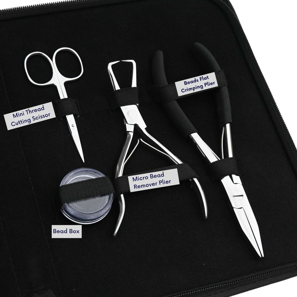 Hair Extension Tool Kit with Flat Crimping Plier, Microlink Remover & Loop Tool Set - Cross Edge Corporation