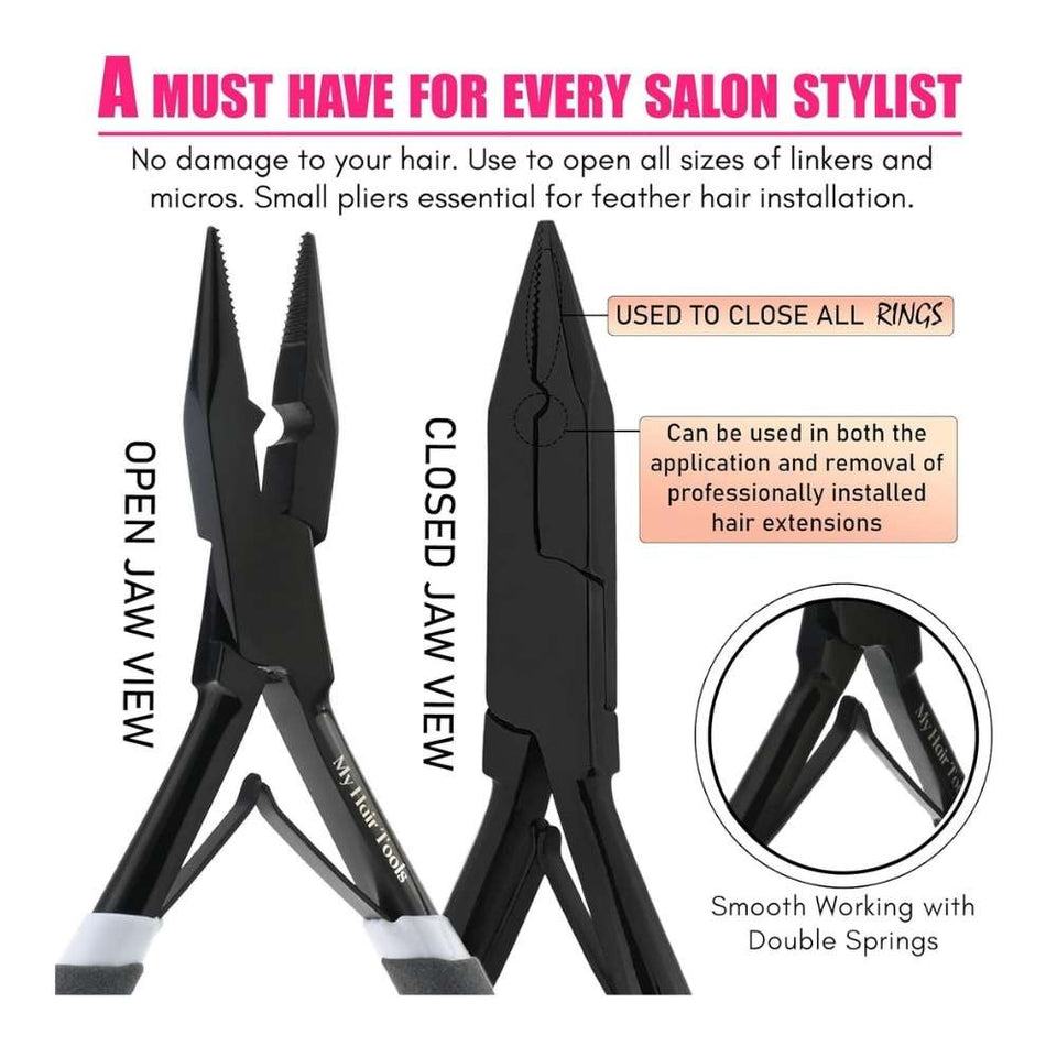 Black Microlink's hair extension crimping plier Rubber grip - Cross Edge Corporation
