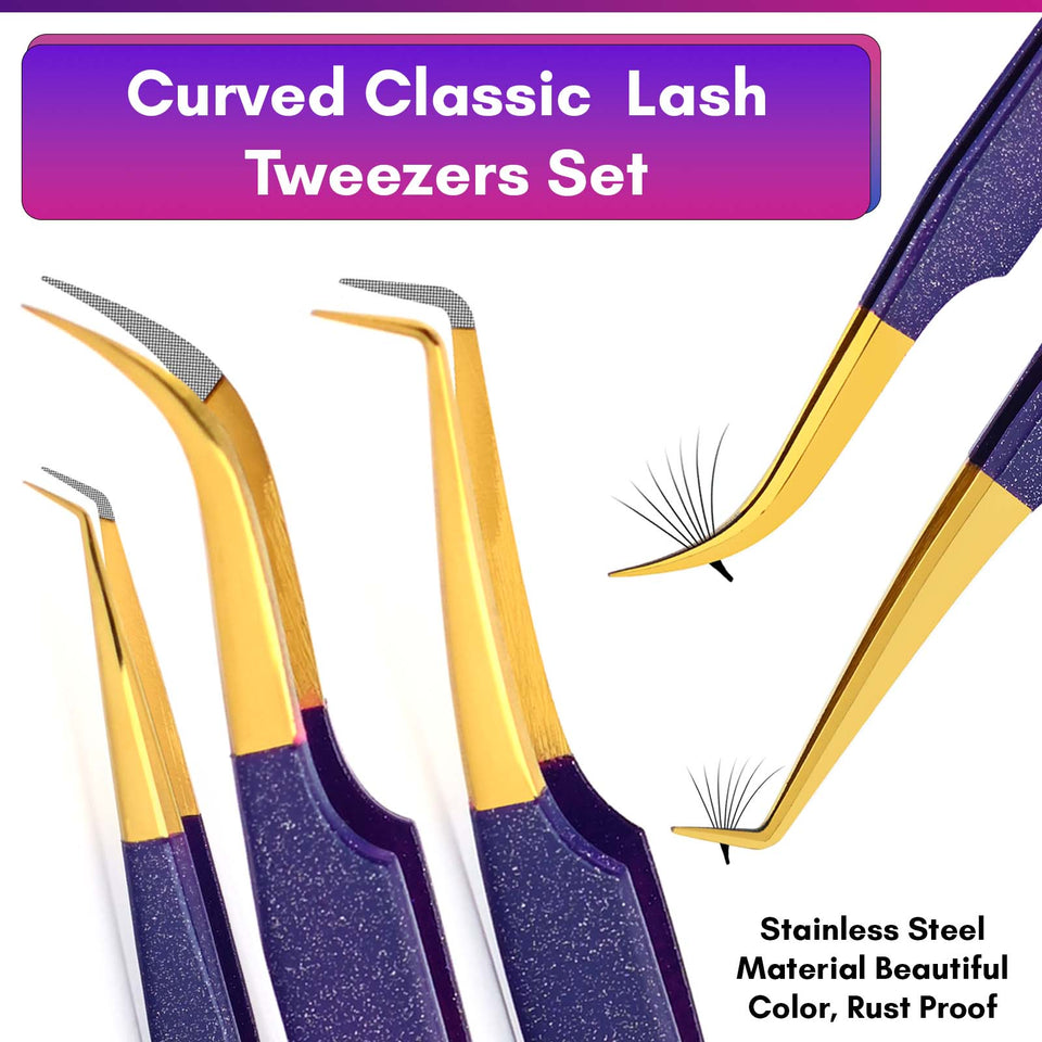 Beautiful Fiber Tip Lash Tweezers Eyelash Extension Tweezers for Lash Fiber Grip Tweezers (5pcs) - Cross Edge Corporation