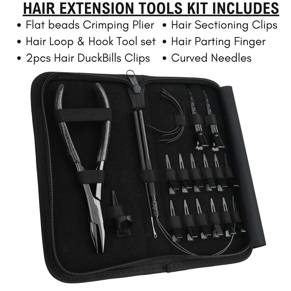 Hair Extension Tool Kit with Flat Crimping Plier, Hook Loop Set & Duckbill Clips - Cross Edge Corporation