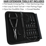 Hair Extension Tool Kit with Flat Crimping Plier, Hook Loop Set & Duckbill Clips - Cross Edge Corporation