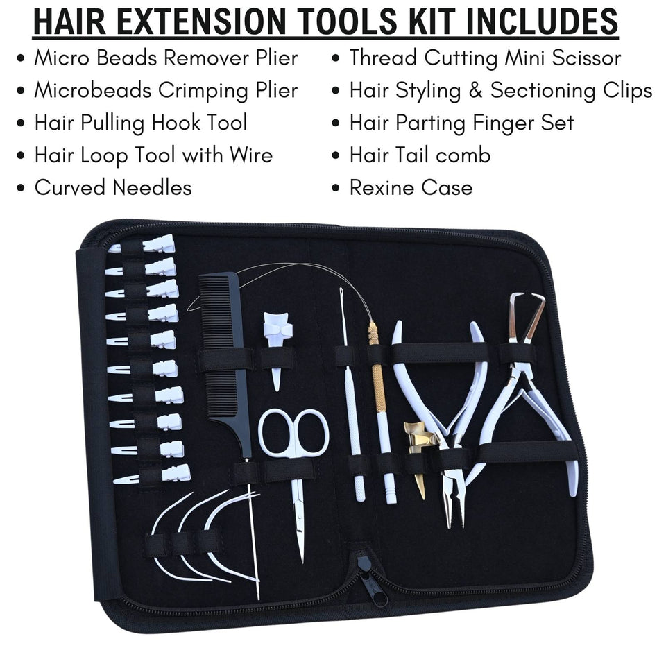 Hair Extension Tools Kit for Micro Bead Crimping Removal Hook Loop Curved Needles - Cross Edge Corporation