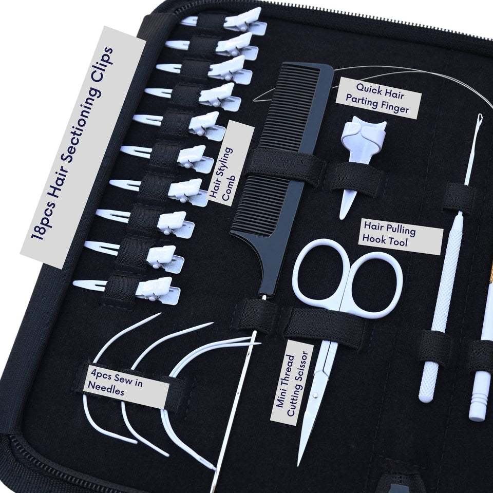 Hair Extension Tools Kit for Micro Bead Crimping Removal Hook Loop Curved Needles - Cross Edge Corporation